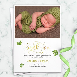 Tarjeta De Agradecimiento Bautismo de bebé irlandés de trébol Gracias, verde