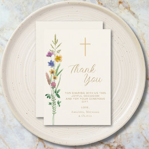 Tarjeta De Agradecimiento Bautismo de Flor Silvestre 