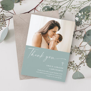 Tarjeta De Agradecimiento Bautismo de foto con letra elegante moderna