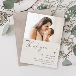 Tarjeta De Agradecimiento Bautismo de Foto con Letra Elegante Moderna