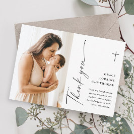 Tarjeta De Agradecimiento Bautismo de Foto con Letra Elegante Moderna
