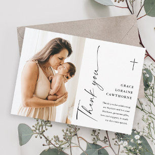 Tarjeta De Agradecimiento Bautismo de Foto con Letra Elegante Moderna