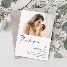 Tarjeta De Agradecimiento Bautismo de Foto de Escritura Moderna y Elegante