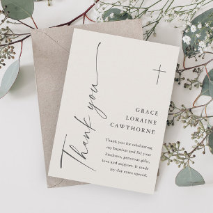 Tarjeta De Agradecimiento Bautismo de género neutral con letra elegante mode