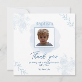 Tarjeta De Agradecimiento Bautismo Floral Azul - Clásico y Elegante