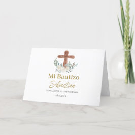 Tarjeta De Agradecimiento Bautismo floral blanco español