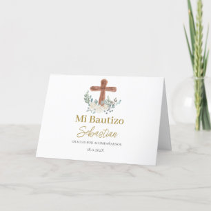 Tarjeta De Agradecimiento Bautismo floral blanco español