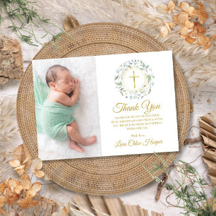 Tarjeta De Agradecimiento Bautismo Floral de Laurel, Foto de Bautizo