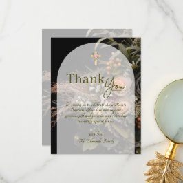Tarjeta De Agradecimiento Bautismo floral de otoño verde