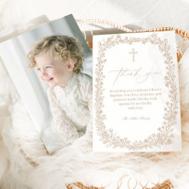 Tarjeta De Agradecimiento Bautismo Floral Toile Vintage