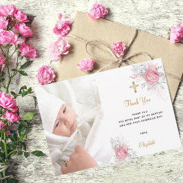 Tarjeta De Agradecimiento Bautismo florines rosas personalizado foto chica b