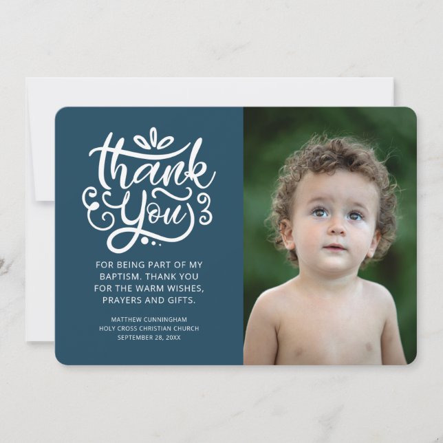 Tarjeta De Agradecimiento Bautismo fotográfico simple y moderno Gracias (Anverso)