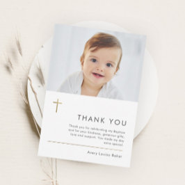 Tarjeta De Agradecimiento Bautismo minimalista de la Cruz de Oro Moderno