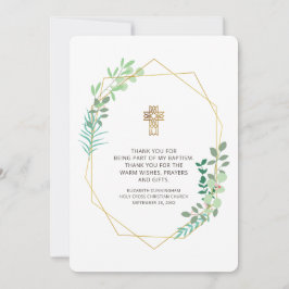 Tarjeta De Agradecimiento Bautismo moderno de follaje geométrico gracias