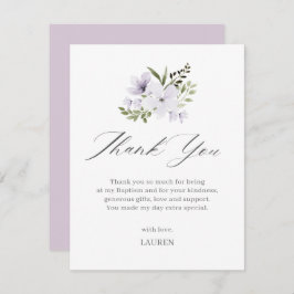 Tarjeta De Agradecimiento Bautismo morado floral cruzado cristianismo
