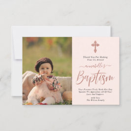 Tarjeta De Agradecimiento Bautismo Rosa De Oro Y Chica De Fotografía Rosa