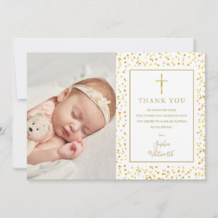 Tarjeta De Agradecimiento Bautizo Confeti Corazones Dorados Foto