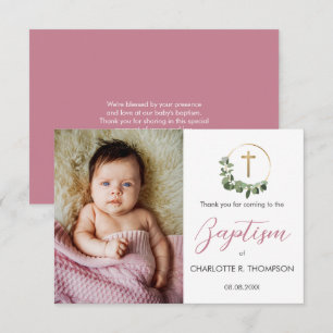 Tarjeta De Agradecimiento Bautizo de Bebé Niña Rosa Pálido Foto Confirmación