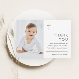 Tarjeta De Agradecimiento Bautizo de Foto Moderna Minimalista
