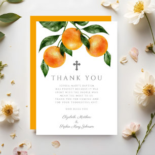 Tarjeta De Agradecimiento Bautizo de niña de naranjas elegantes