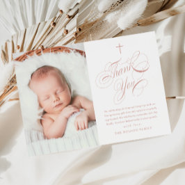 Tarjeta De Agradecimiento Bautizo de Niñas Foto Rosa Caligrafía Elegante