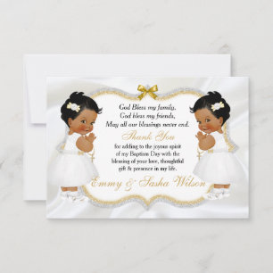 Tarjeta De Agradecimiento Bautizo de Niñas Gemelas Cruz de Oro Agradecimient