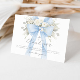 Tarjeta De Agradecimiento Bautizo de Niño con Lazo Floral Azul