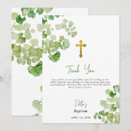 Tarjeta De Agradecimiento Bautizo de niño y niña con vegetación en acuarela