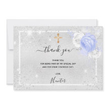 Bautizo plata brillo flores azules foto niño