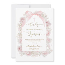 tarjeta de agradecimiento Bautizo rosas rosadas ac