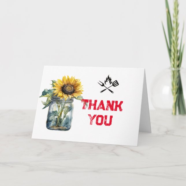 Tarjeta De Agradecimiento BBBQ rojo plaid gingham baby ducha foto (Anverso)