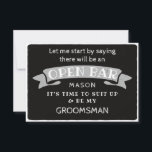 Tarjeta De Agradecimiento Be My Groomsman Card - Funny Open Bar<br><div class="desc">Haz la pregunta con esta tarjeta plana humorística y encantadora. Personaliza el frente con su nombre y la parte posterior con tu propio mensaje personal. Simplemente edite el nombre y el mensaje de la parte posterior, seleccione una cantidad de "1" y añada al carrito. Crea tarjetas personalizadas para toda la...</div>