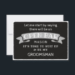 Tarjeta De Agradecimiento Be My Groomsman Card - Funny Open Bar<br><div class="desc">Haz la pregunta con esta tarjeta plana humorística y encantadora. Personaliza el frente con su nombre y la parte posterior con tu propio mensaje personal. Simplemente edite el nombre y el mensaje de la parte posterior, seleccione una cantidad de "1" y añada al carrito. Crea tarjetas personalizadas para toda la...</div>