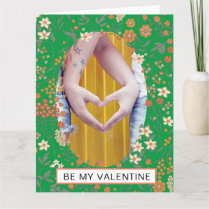 Tarjeta De Agradecimiento BE MY VALENTINE Photo in Oval Flower Wreath Card