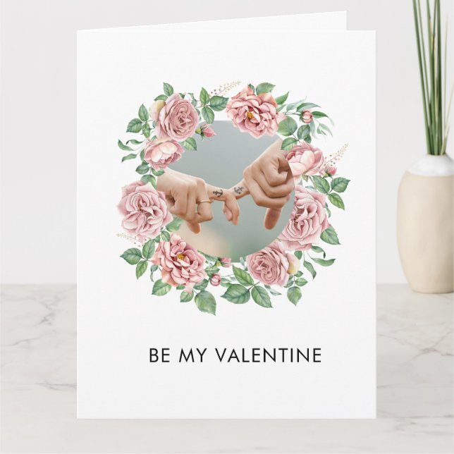 Tarjeta De Agradecimiento BE MY VALENTINE Photo in Rosa Wreath White Card (Anverso)