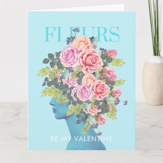 Tarjeta De Agradecimiento BE MY VALENTINE Sky Blue Floral Card (Anverso)