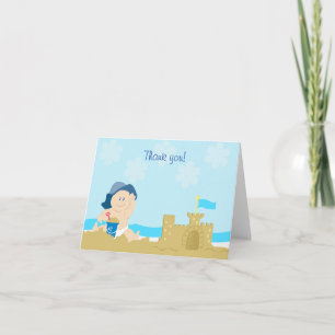 Tarjeta De Agradecimiento Beach Baby Sand Castle Boy Folded