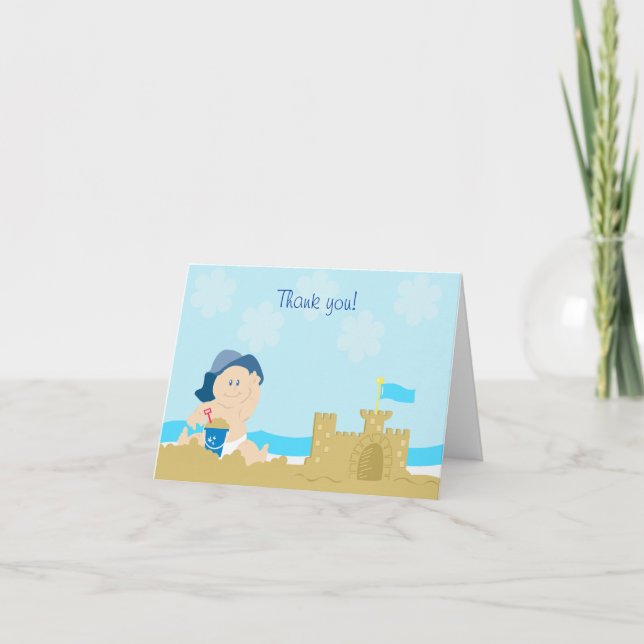 Tarjeta De Agradecimiento Beach Baby Sand Castle Boy Folded (Anverso)
