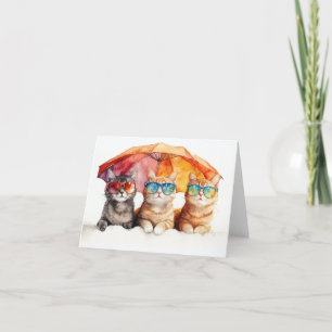 Tarjeta De Agradecimiento Beach Cats Kitties Under Umbrella Blank