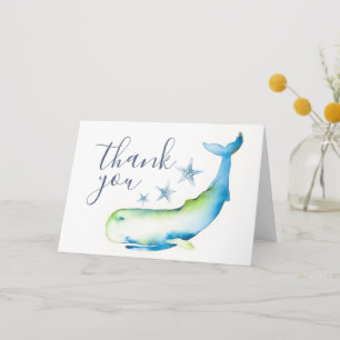 Tarjeta De Agradecimiento Beach Gracias Cards Blue Watercolor Whale