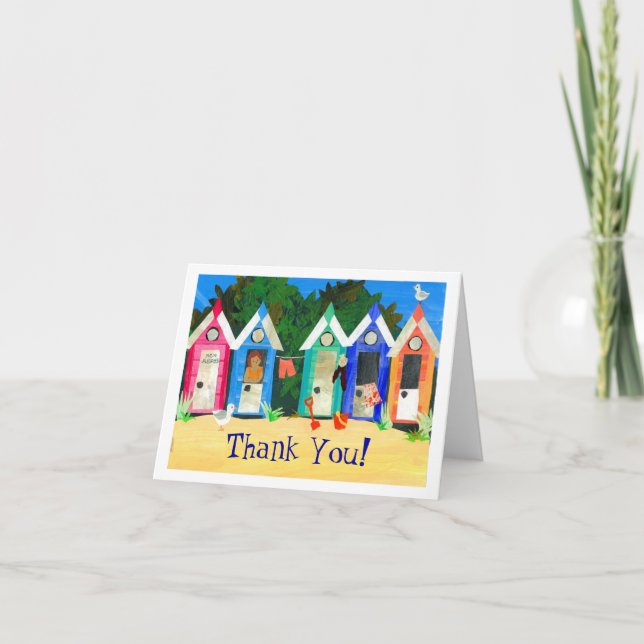Tarjeta De Agradecimiento Beach Huts "Gracias" Notecard (Anverso)