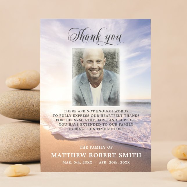 Tarjeta De Agradecimiento Beach Ocean Sun Gracias Funeral Memorial FOTO (Subido por el creador)