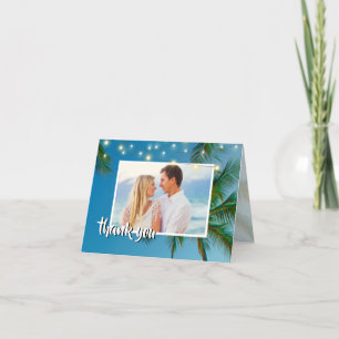 Tarjeta De Agradecimiento Beach Photo Palms String Lights Boda Gracias