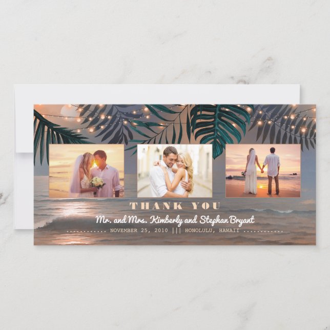 Tarjeta De Agradecimiento Beach Sunset Destination Wedding Gracias (Anverso)