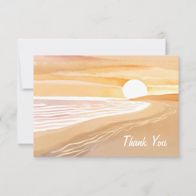 Tarjeta De Agradecimiento Beach Sunset Watercolor | Amarillo hermoso (Anverso)