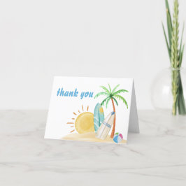 Tarjeta De Agradecimiento Beach Surfboard Sunshine Palm Tree Baby Shower
