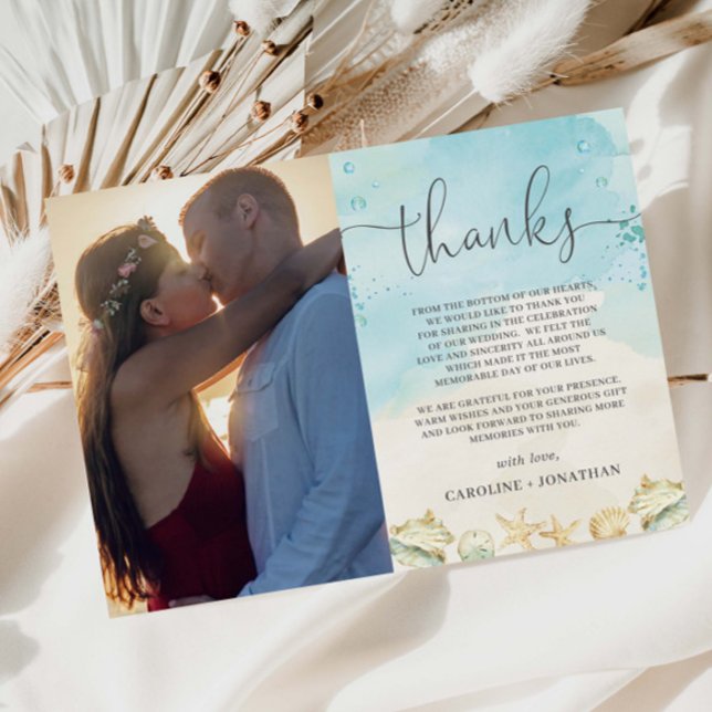 Tarjeta De Agradecimiento Beach Tropical Destination Wedding Photo Picture (beach wedding photo picture thank you card destination oceanfront tropical coastal birthday party)