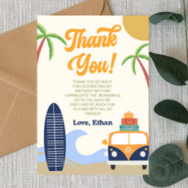 Tarjeta De Agradecimiento Beach Wave Surf Board Blue Birday Party