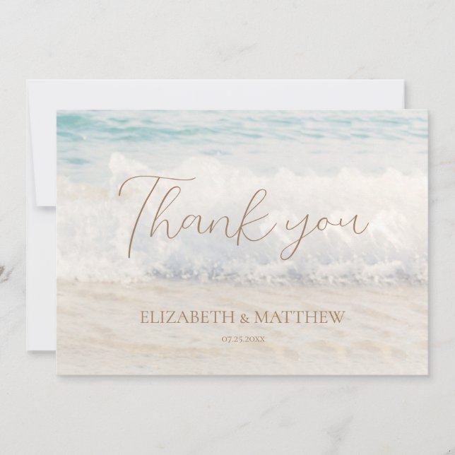 Tarjeta De Agradecimiento Beach Wedding Seaside/Oceanside Thank You Card (Anverso)