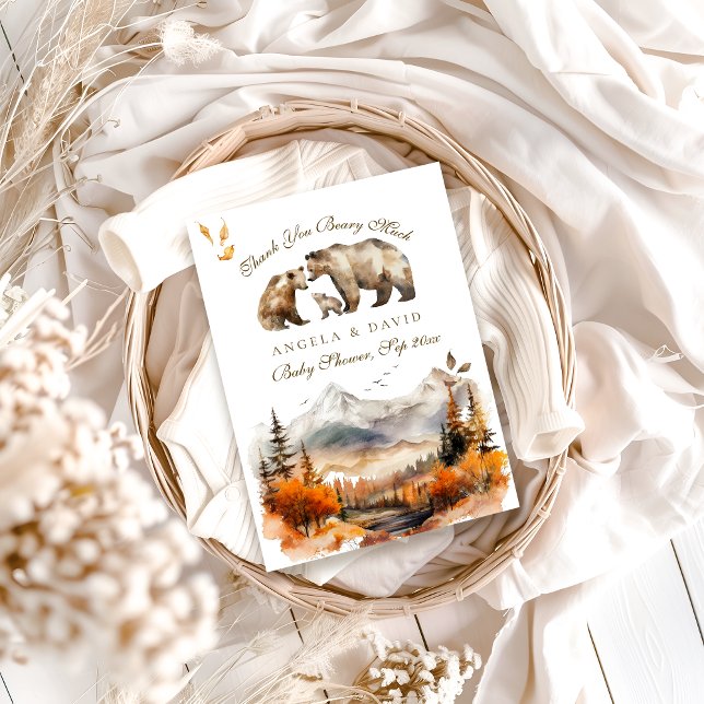 Tarjeta De Agradecimiento Bear Adventure Fall Mountain Neutral Baby Shower (Subido por el creador)